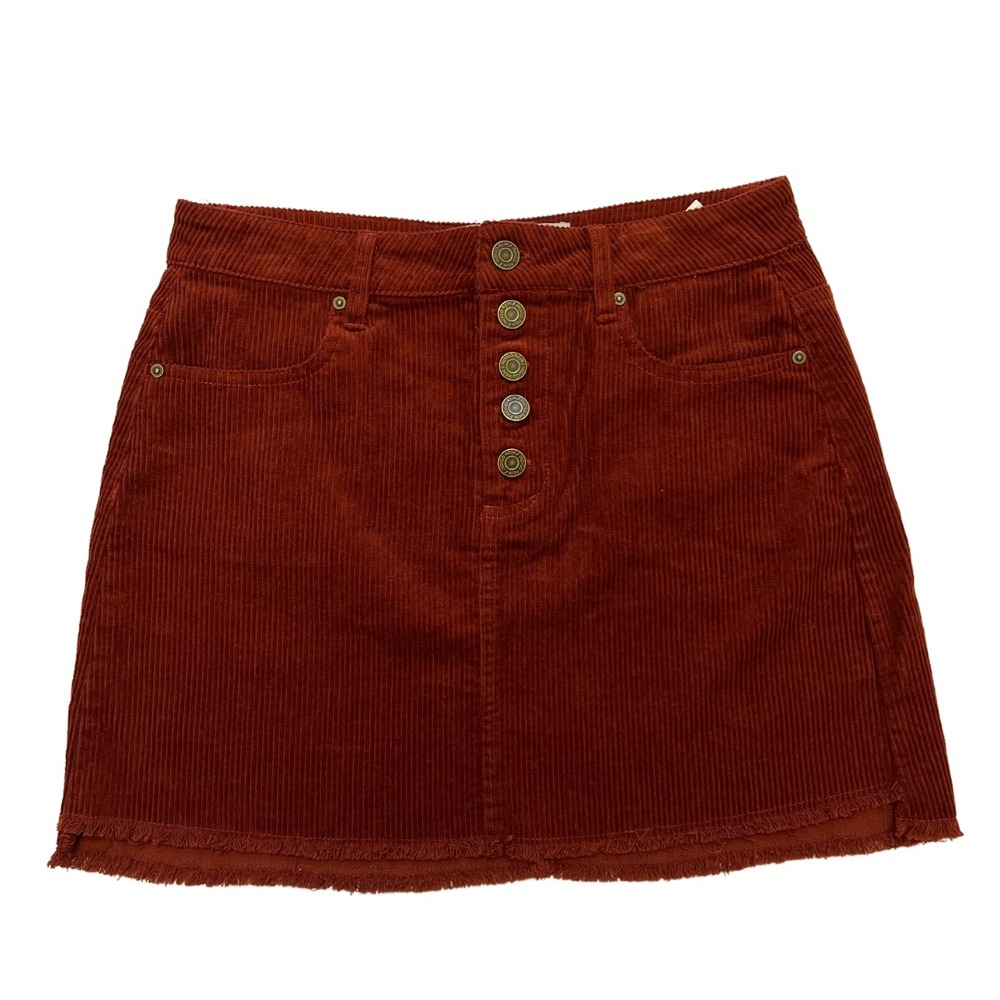 Indigo Rein Corduroy Mini Skirt Size 3/25 Rust Button Front Pockets Cotton